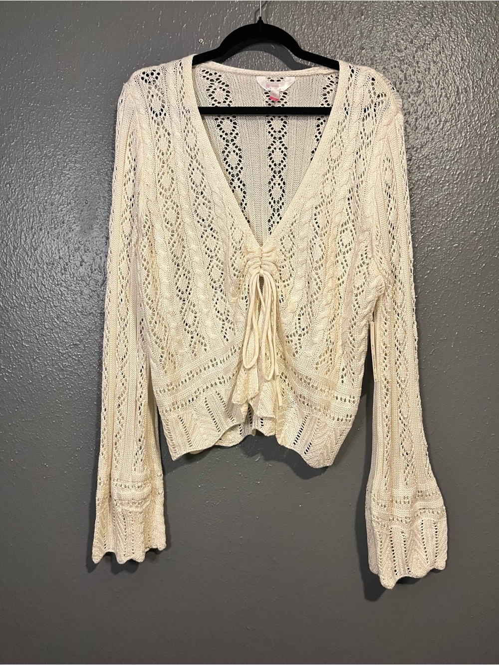 No Boundaries Cream Crochet Tie-Front Cardigan Sweater
